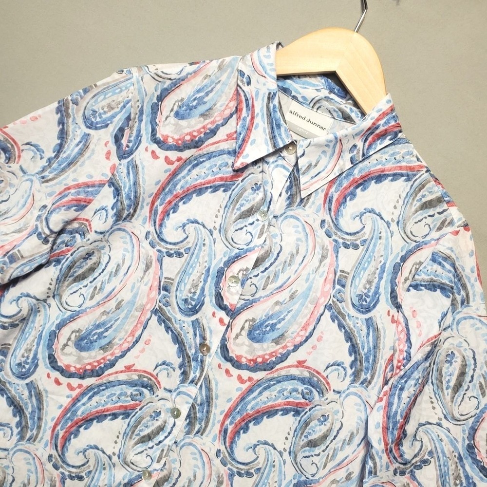 Alfred Dunner Blouse Womens PM Blue Coral‎ Paisley Button Front Casual Spring
